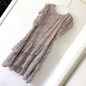 Pink tiered, ruffle leopard dress